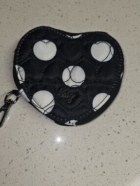 Lug heart clip on coin purse black white polka dot easy grab pocket keeper